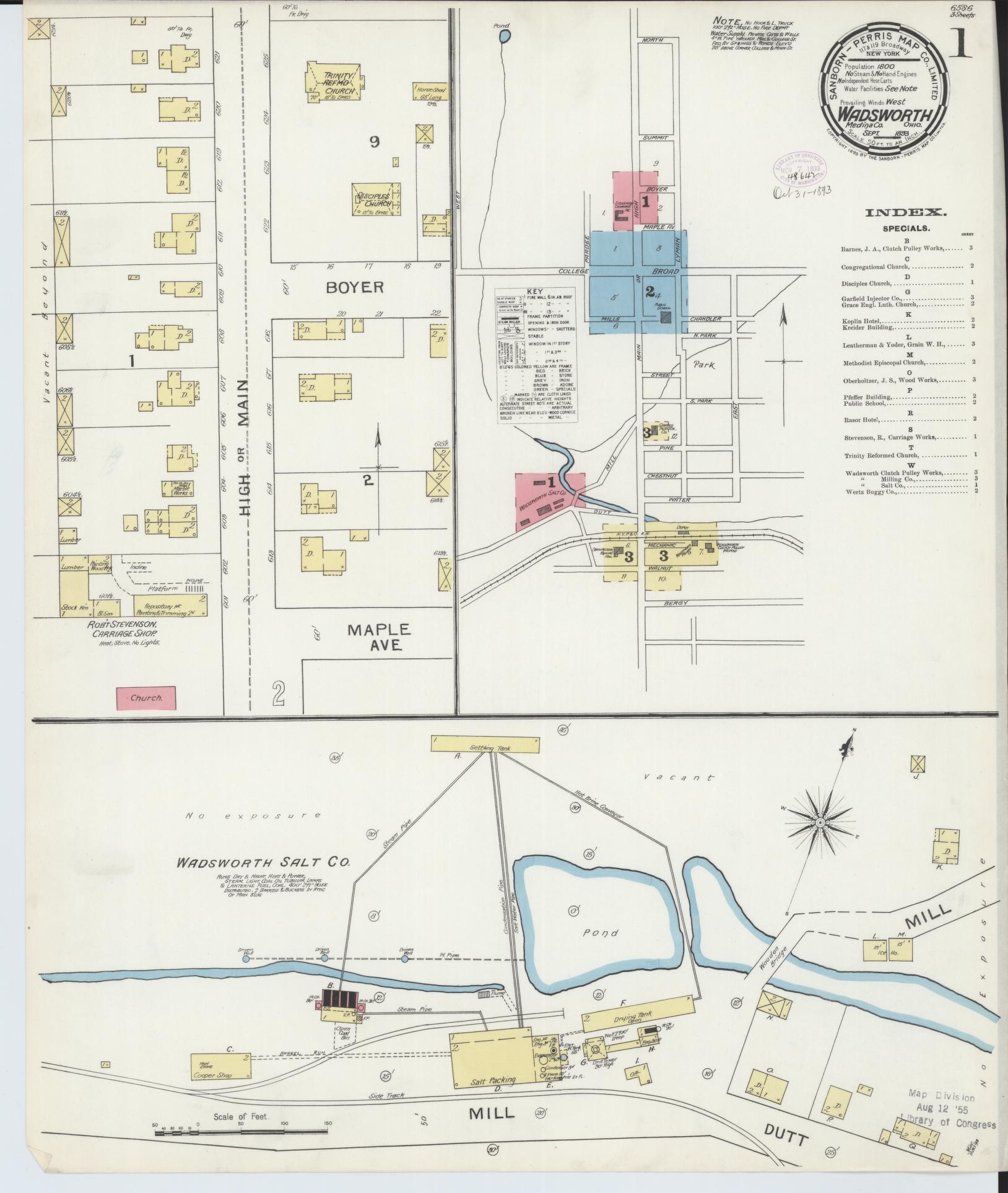 Sanborn Fire Insurance Map from Wadsworth, Medina County, Ohio (1893), Sheet #0001 - Historic Sanborn Fire Insurance Map Print, vintage old map wall art, antique decor, genealogy gift, Ohio Ohio map