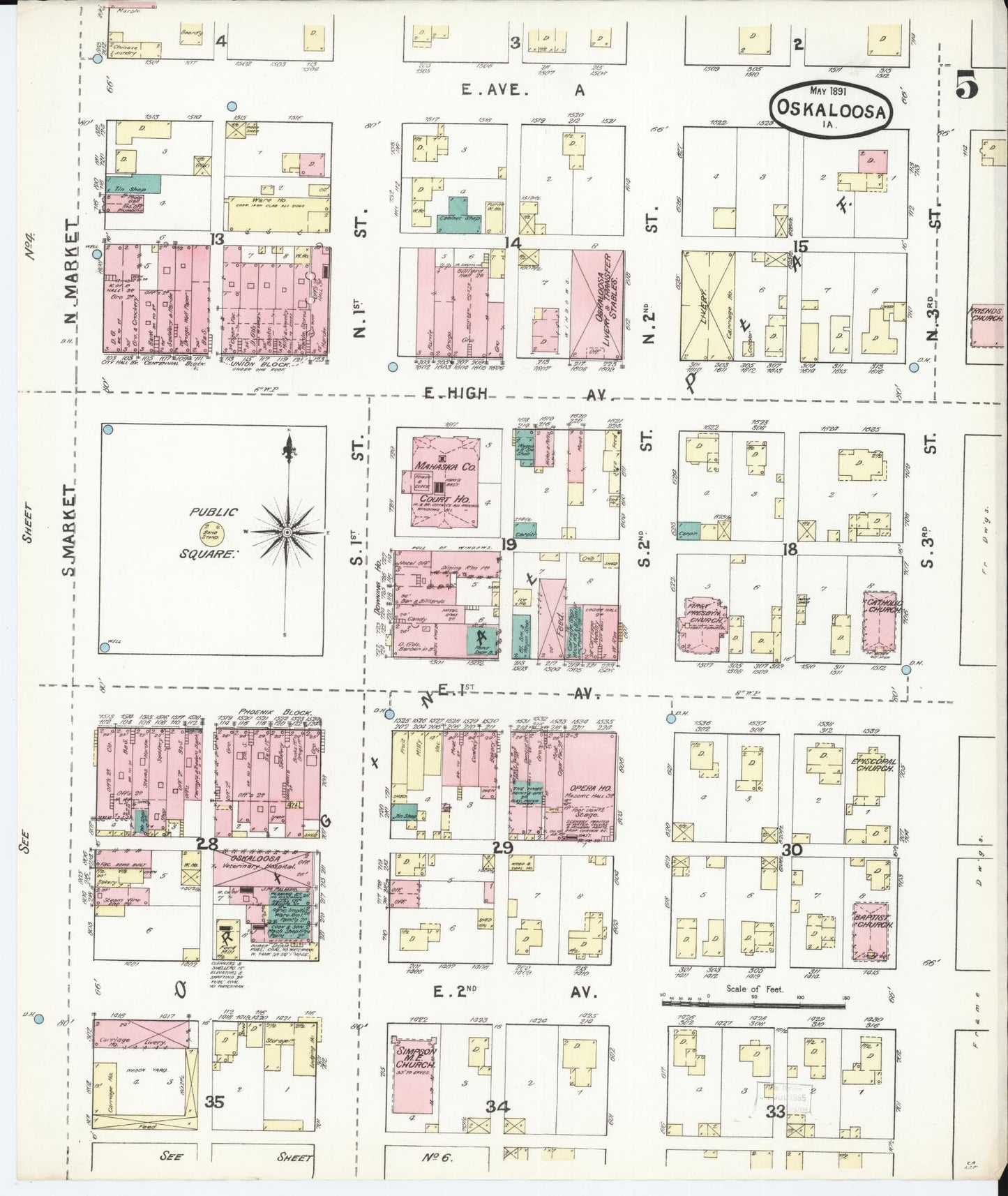 Sanborn Fire Insurance Map from Oskaloosa, Mahaska County, Iowa (1891), Sheet #0005 - Historic Sanborn Fire Insurance Map Print