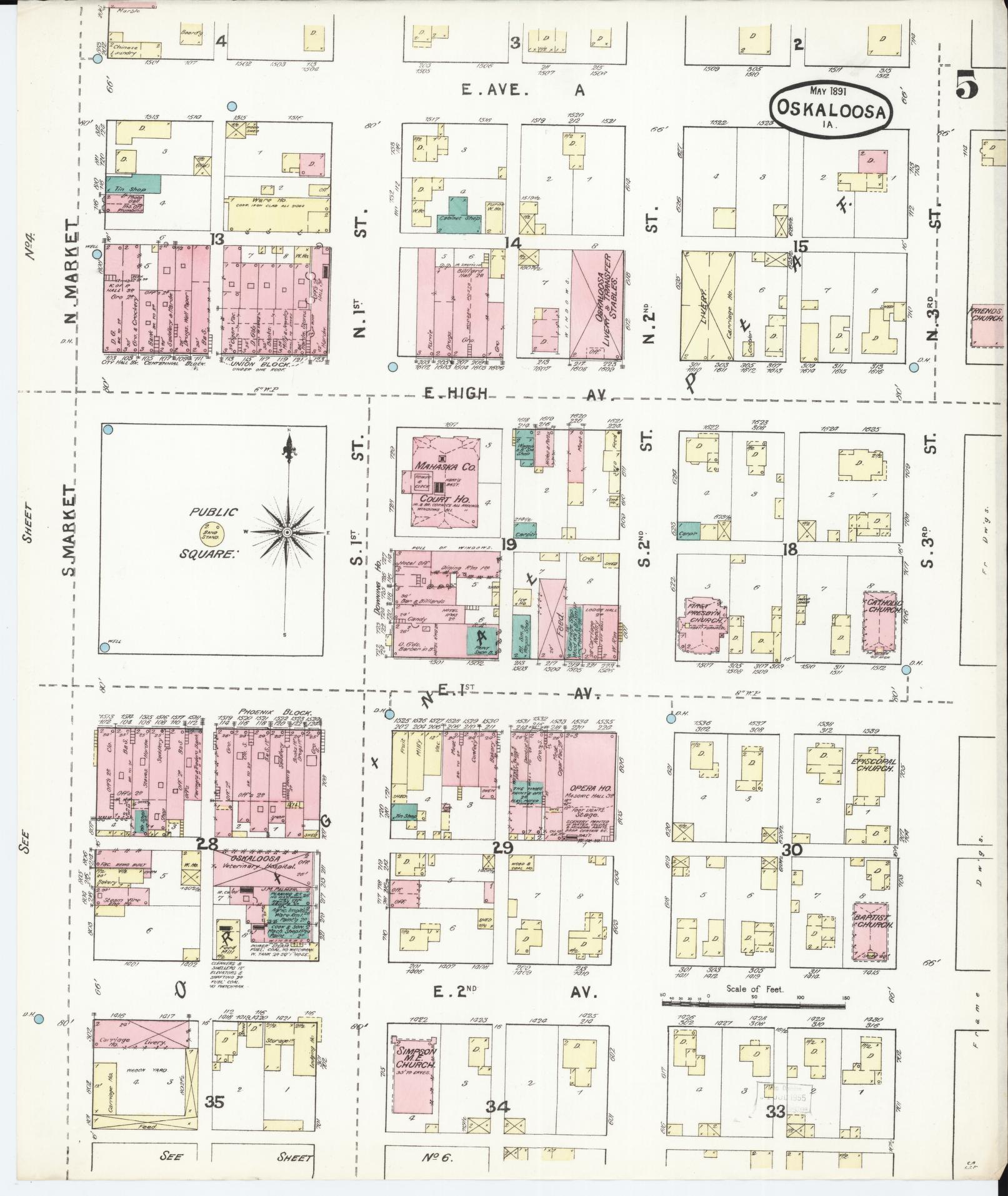 Sanborn Fire Insurance Map from Oskaloosa, Mahaska County, Iowa (1891), Sheet #0005 - Historic Sanborn Fire Insurance Map Print