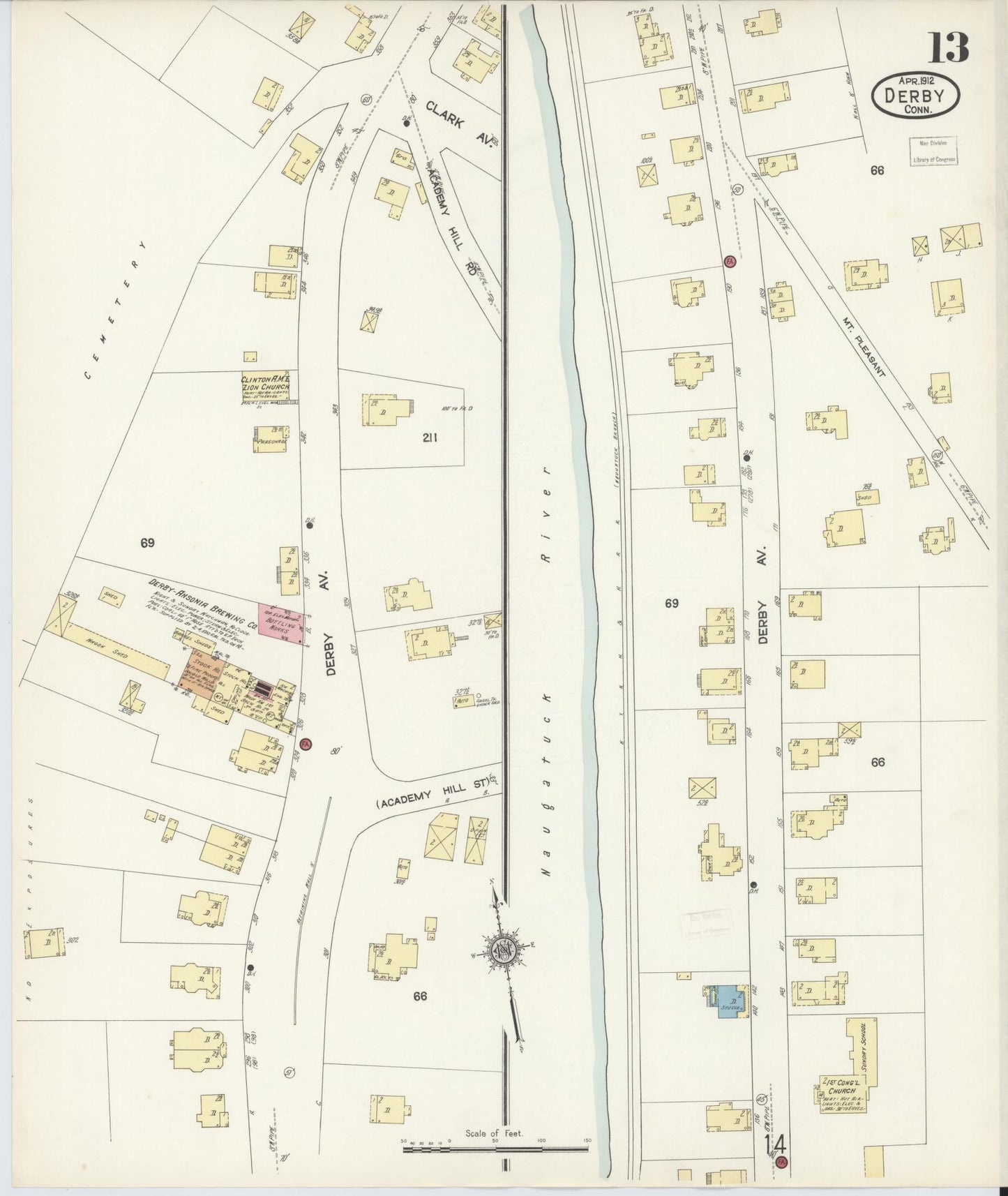 Sanborn Fire Insurance Map from Derby, New Haven County, Connecticut (1912), Sheet #0013 - Complete Map Set gallery image, historic Sanborn map, vintage wall art, Connecticut Connecticut