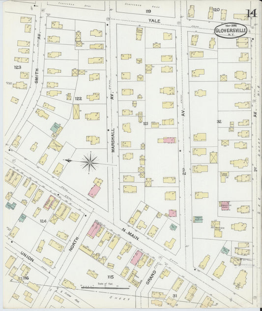 Sanborn Fire Insurance Map from Gloversville, Fulton County, New York (1892), Sheet #0014 - Historic Sanborn Fire Insurance Map Print, vintage old map wall art, antique decor, genealogy gift, New York New York map