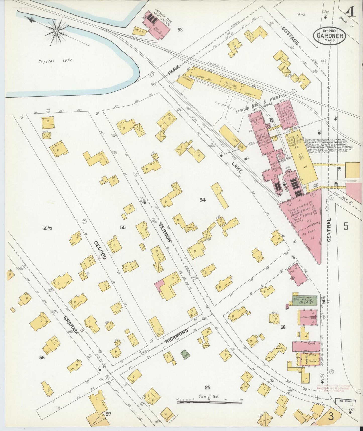Sanborn Fire Insurance Map from Gardner, Worcester County, Massachusetts (1900), Sheet #0004 - Historic Sanborn Fire Insurance Map Print, vintage old map wall art, antique decor, genealogy gift, Massachusetts Massachusetts map