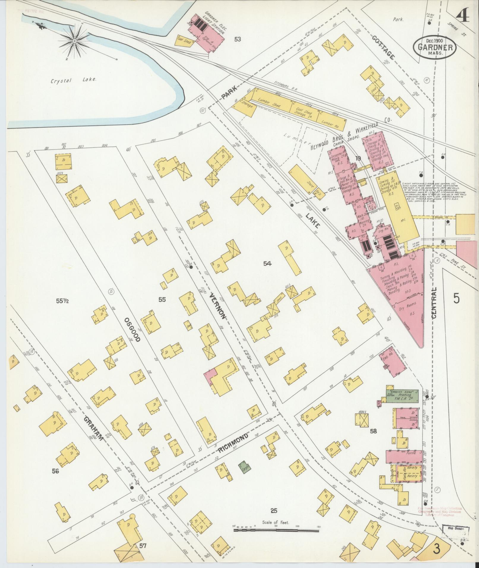Sanborn Fire Insurance Map from Gardner, Worcester County, Massachusetts (1900), Sheet #0004 - Historic Sanborn Fire Insurance Map Print, vintage old map wall art, antique decor, genealogy gift, Massachusetts Massachusetts map