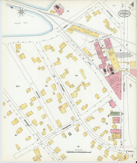 Sanborn Fire Insurance Map from Gardner, Worcester County, Massachusetts (1900), Sheet #0004 - Historic Sanborn Fire Insurance Map Print, vintage old map wall art, antique decor, genealogy gift, Massachusetts Massachusetts map