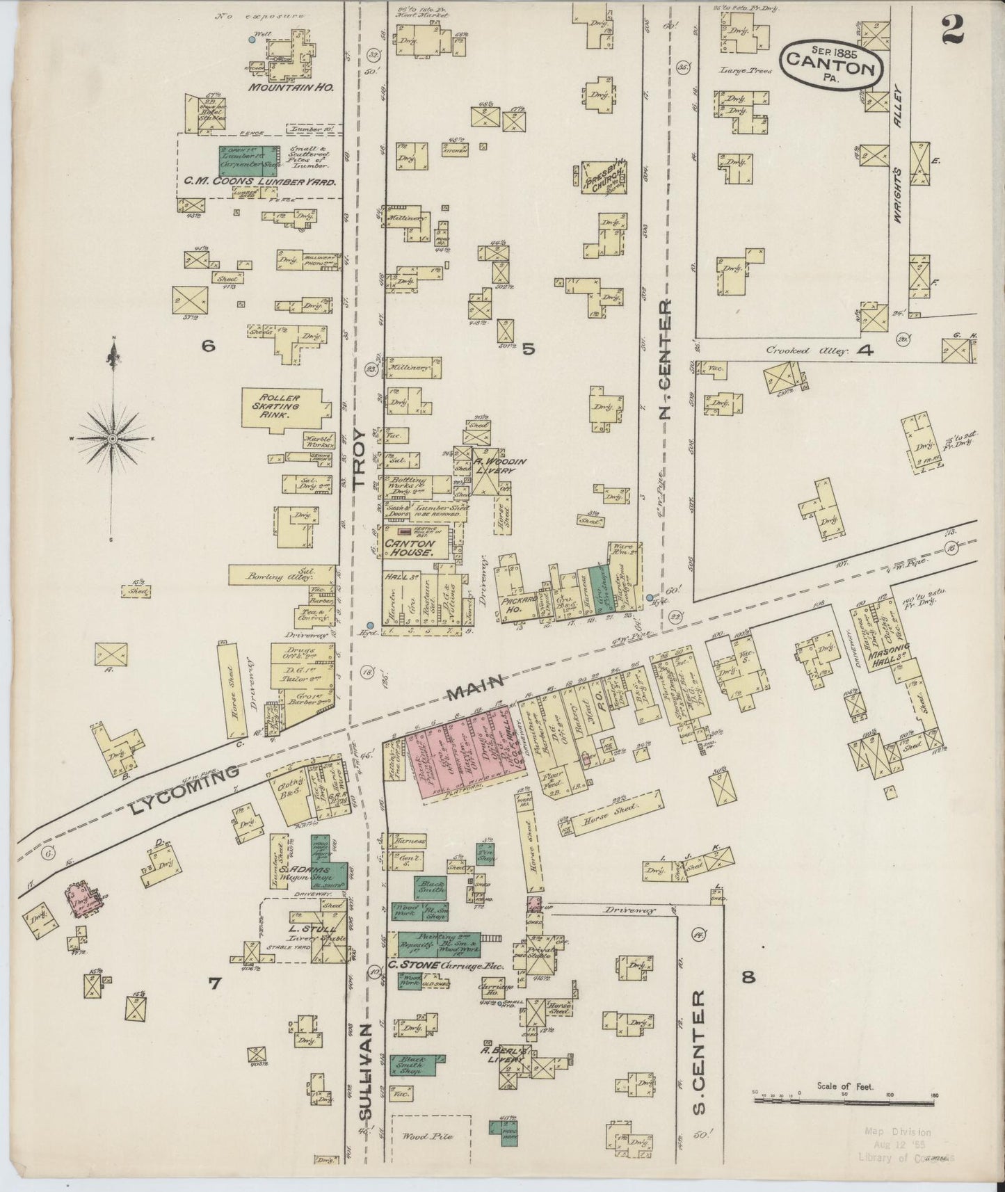 Sanborn Fire Insurance Map from Canton, Bradford County, Pennsylvania (1885), Sheet #0002 - Historic Sanborn Fire Insurance Map Print, vintage old map wall art, antique decor, genealogy gift, Pennsylvania Pennsylvania map