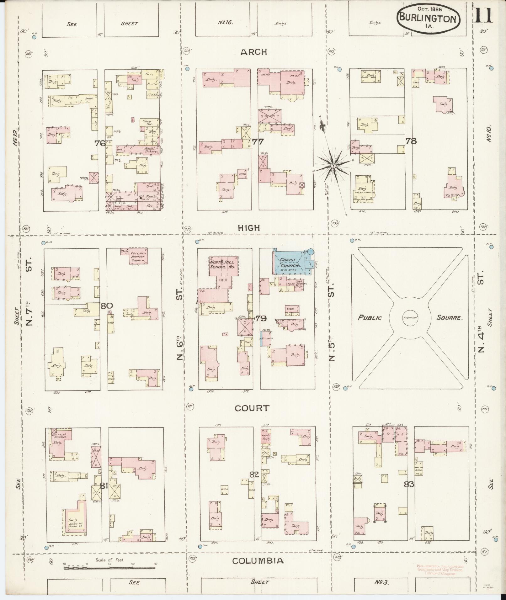 Sanborn Fire Insurance Map from Burlington, Des Moines County, Iowa (1888), Sheet #0011 - Historic Sanborn Fire Insurance Map Print, vintage old map wall art