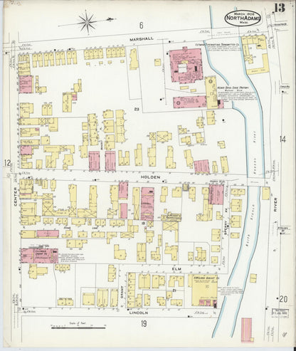 Sanborn Fire Insurance Map from North Adams, Berkshire County, Massachusetts (1908), Sheet #0013 - Historic Sanborn Fire Insurance Map Print, vintage old map wall art, antique decor, genealogy gift, Massachusetts Massachusetts map