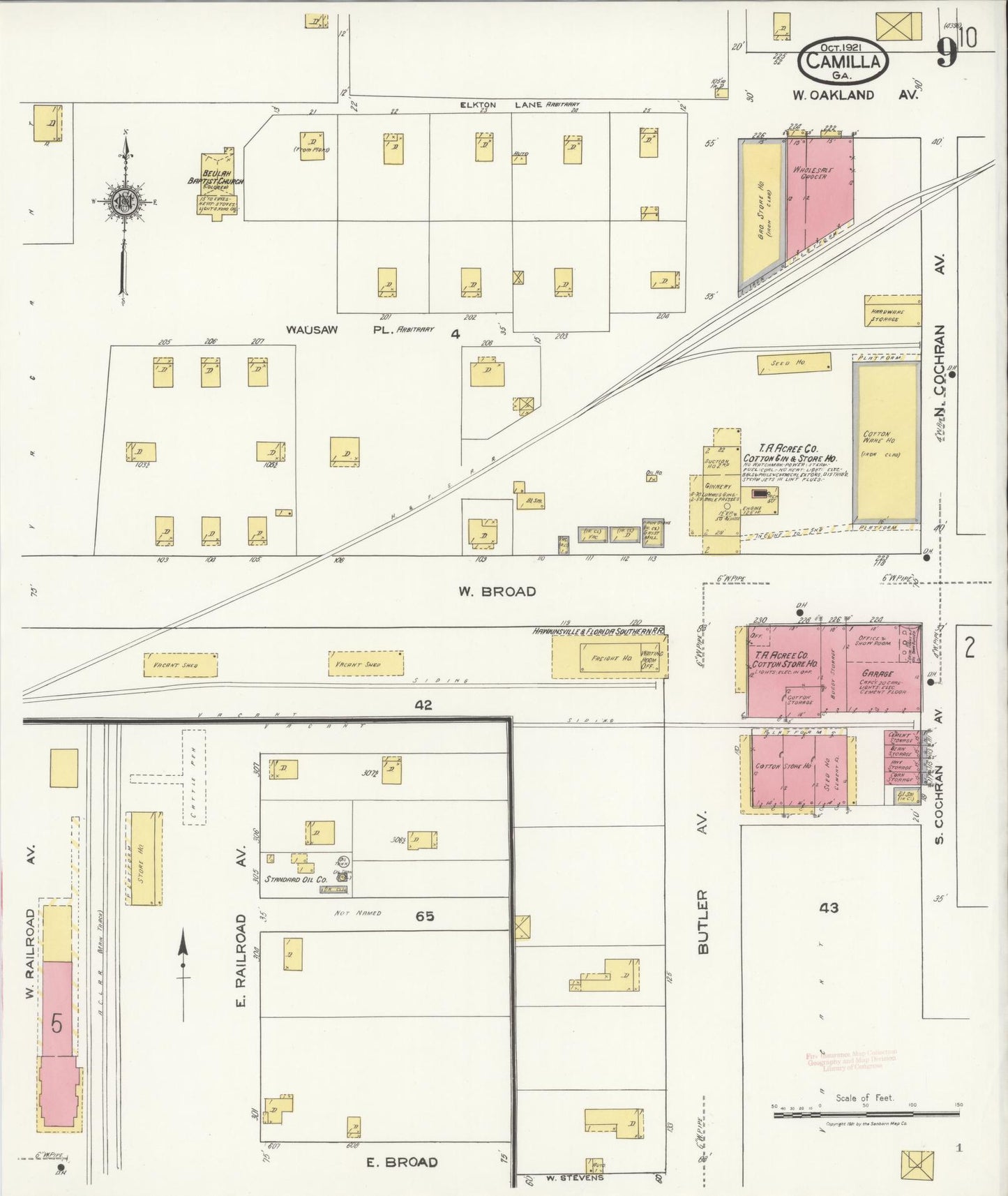 Sanborn Fire Insurance Map from Camilla, Mitchell County, Georgia (1921), Sheet #0009 - Complete Map Set gallery image, historic Sanborn map, vintage wall art, Georgia Georgia