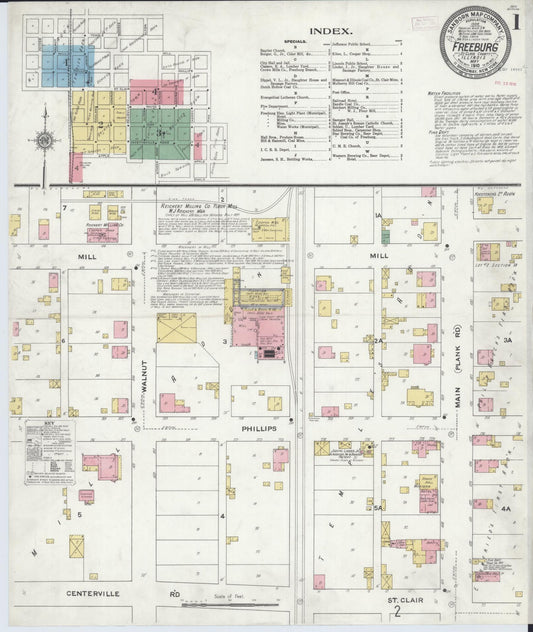 Sanborn Fire Insurance Map from Freeburg, Saint Clair County, Illinois (1910), Sheet #0001 - Complete Map Set gallery image, historic Sanborn map, vintage wall art, Illinois Illinois