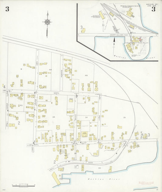 Sanborn Fire Insurance Map from Machias, Washington County, Maine (1938), Sheet #0003 - Historic Sanborn Fire Insurance Map Print, vintage old map wall art, antique decor, genealogy gift, Maine Maine map
