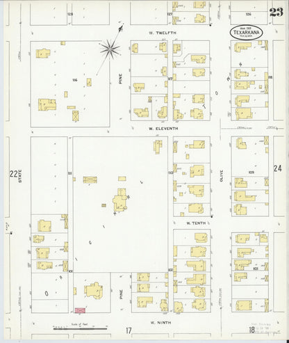 Sanborn Fire Insurance Map from Texarkana, Bowie County, Texas (1909), Sheet #0023 - Complete Map Set gallery image, historic Sanborn map, vintage wall art, Texas Texas