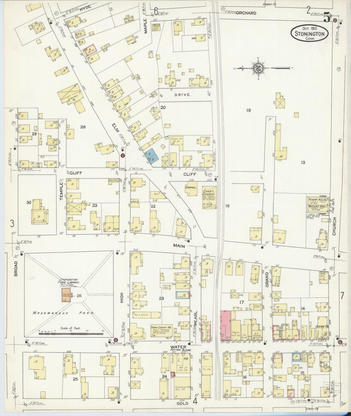 Sanborn Fire Insurance Map from Stonington, New London County, Connecticut (1912), Sheet #0005 - Complete Map Set gallery image, historic Sanborn map, vintage wall art, Connecticut Connecticut