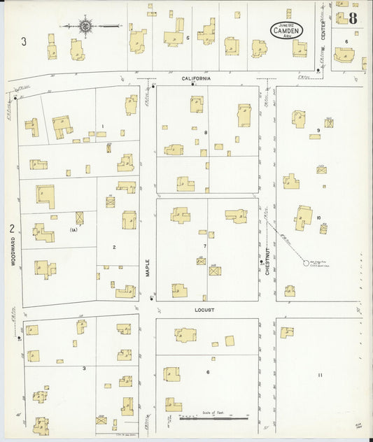 Sanborn Fire Insurance Map from Camden, Ouachita County, Arkansas (1912), Sheet #0008 - Historic Sanborn Fire Insurance Map Print, vintage old map wall art, antique decor, genealogy gift, Arkansas Arkansas map
