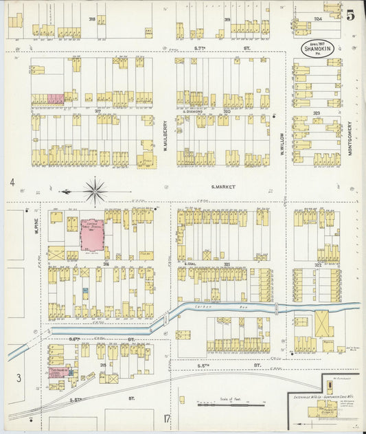 Sanborn Fire Insurance Map from Shamokin, Northumberland County, Pennsylvania (1907), Sheet #0005 - Historic Sanborn Fire Insurance Map Print, vintage old map wall art, antique decor, genealogy gift, Pennsylvania Pennsylvania map