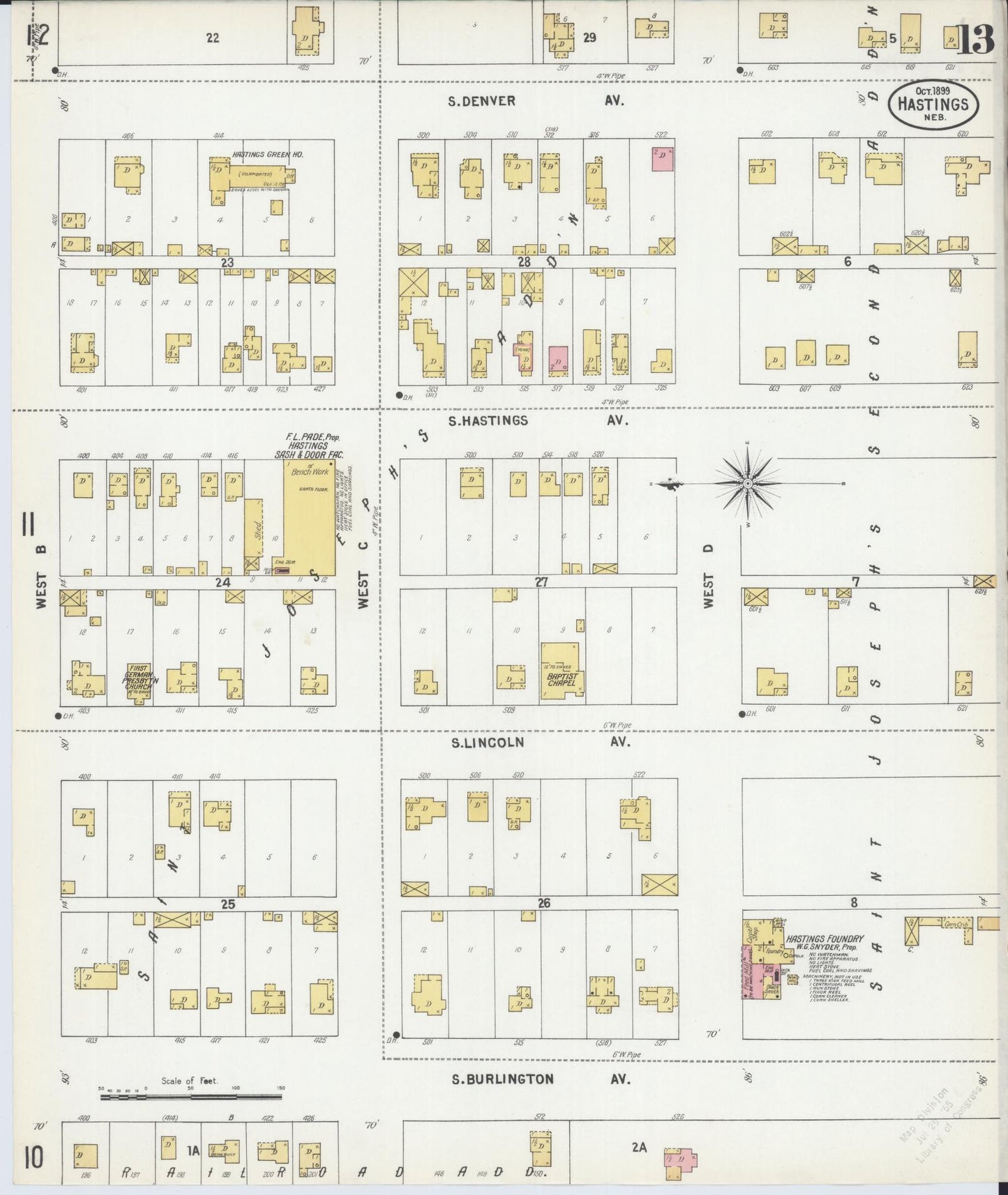 Sanborn Fire Insurance Map from Hastings, Adams County, Nebraska (1899), Sheet #0013 - Historic Sanborn Fire Insurance Map Print, vintage old map wall art, antique decor, genealogy gift, Nebraska Nebraska map
