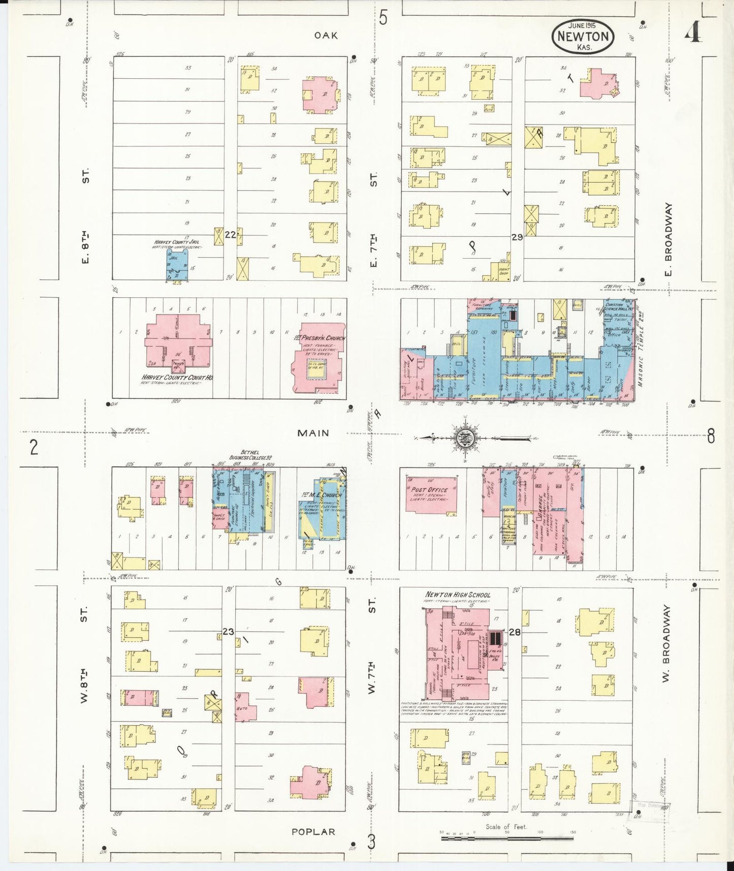 Sanborn Fire Insurance Map from Newton, Harvey County, Kansas (1915), Sheet #0004 - Complete Map Set gallery image, historic Sanborn map, vintage wall art, Kansas Kansas
