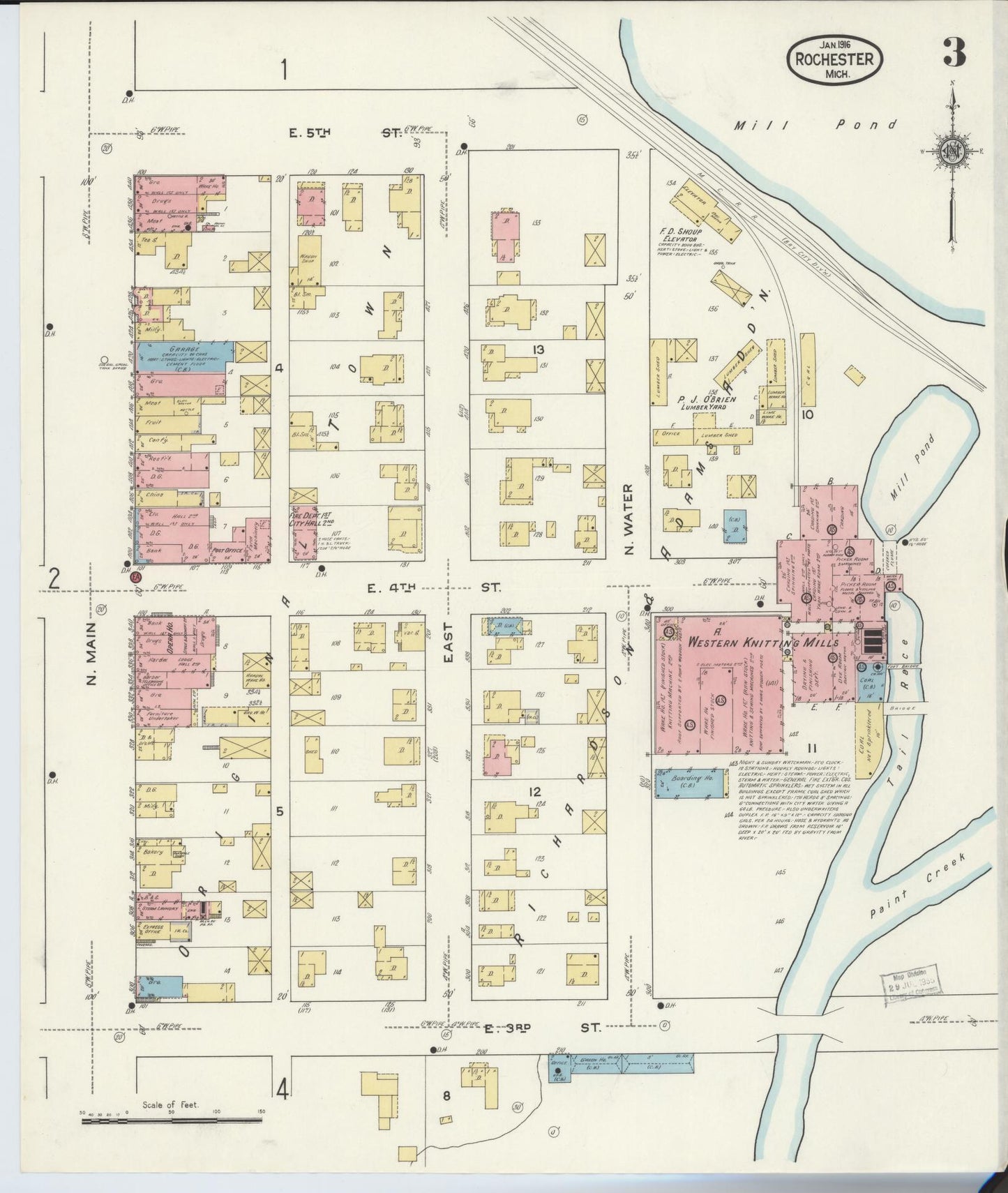 Sanborn Fire Insurance Map from Rochester, Oakland County, Michigan (1916), Sheet #0003 - Complete Map Set gallery image, historic Sanborn map, vintage wall art, Michigan Michigan