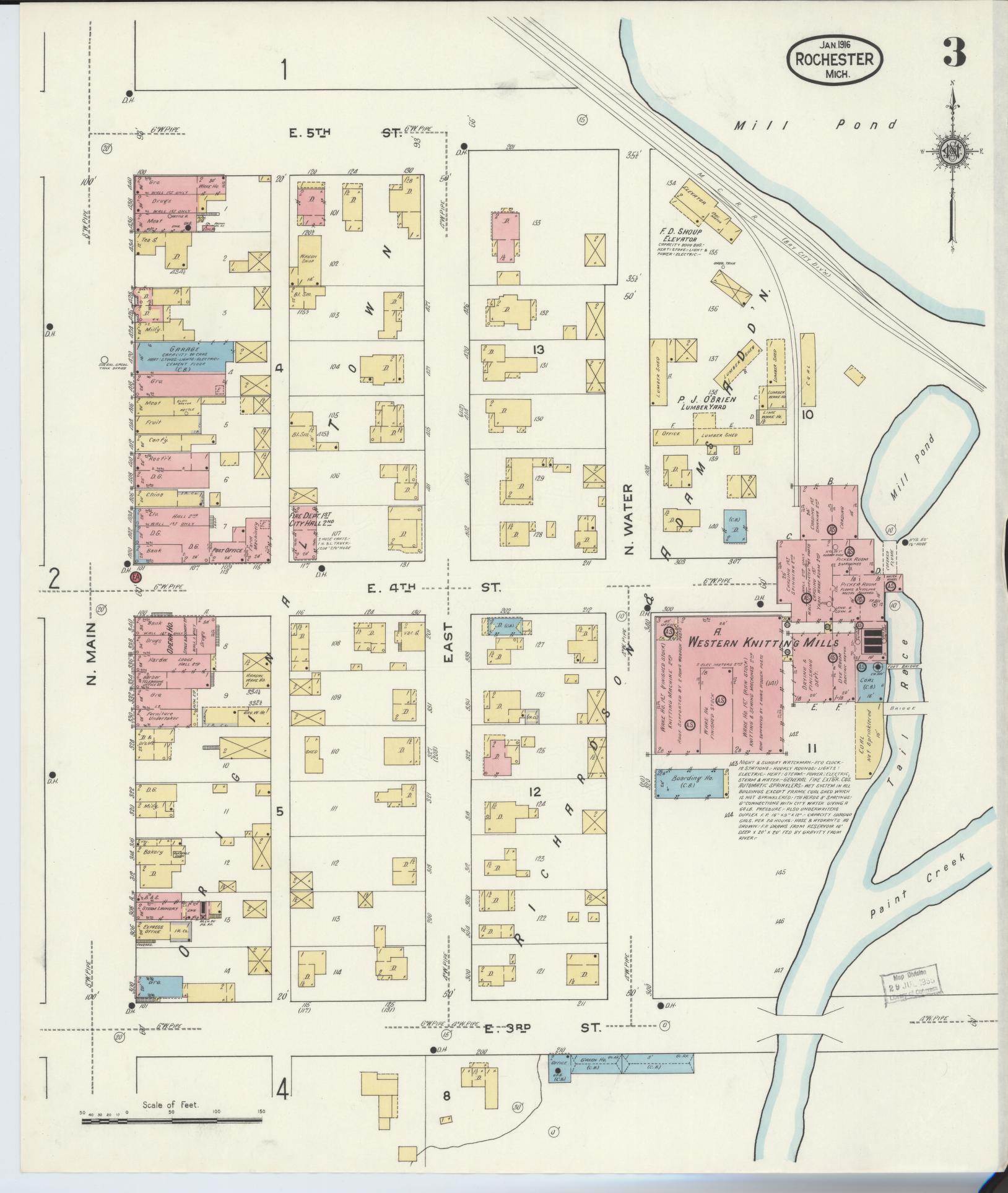 Sanborn Fire Insurance Map from Rochester, Oakland County, Michigan (1916), Sheet #0003 - Complete Map Set gallery image, historic Sanborn map, vintage wall art, Michigan Michigan