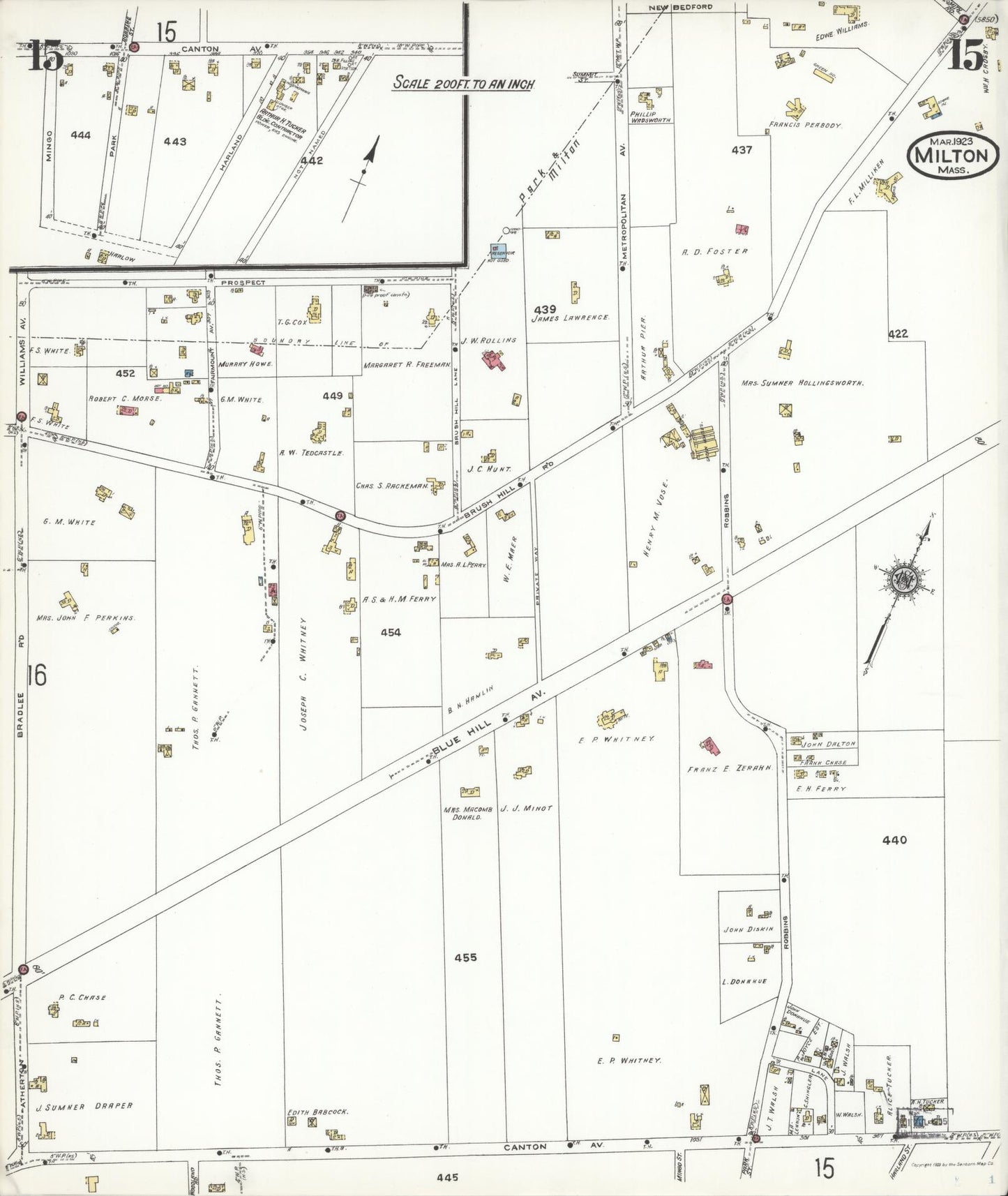 Sanborn Fire Insurance Map from Milton, Norfolk County, Massachusetts (1923), Sheet #0015 - Complete Map Set gallery image, historic Sanborn map, vintage wall art, Massachusetts Massachusetts