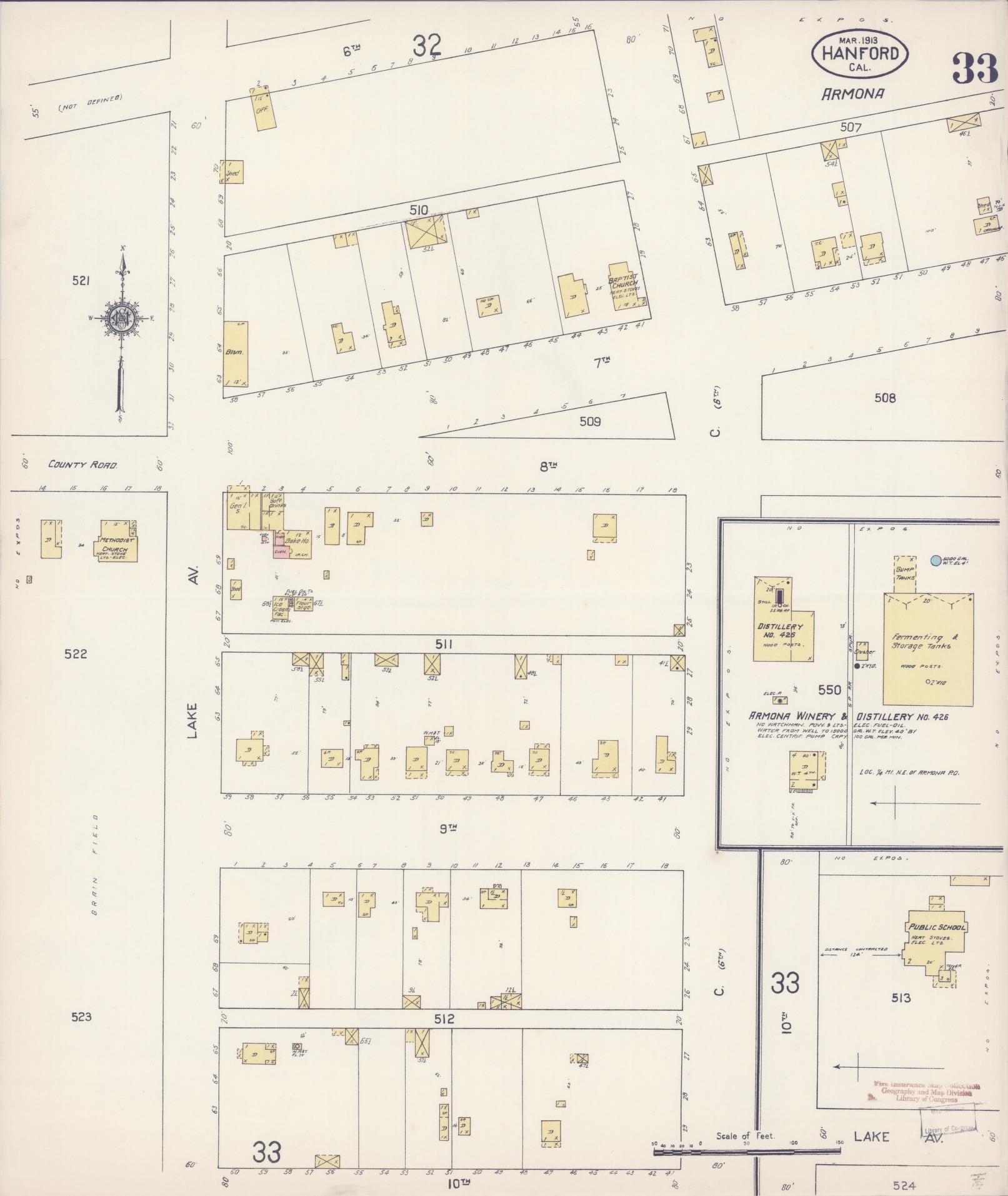 Sanborn Fire Insurance Map from Hanford, Kings County, California (1913), Sheet #0033 - Historic Sanborn Fire Insurance Map Print, vintage old map wall art, antique decor, genealogy gift, California California map