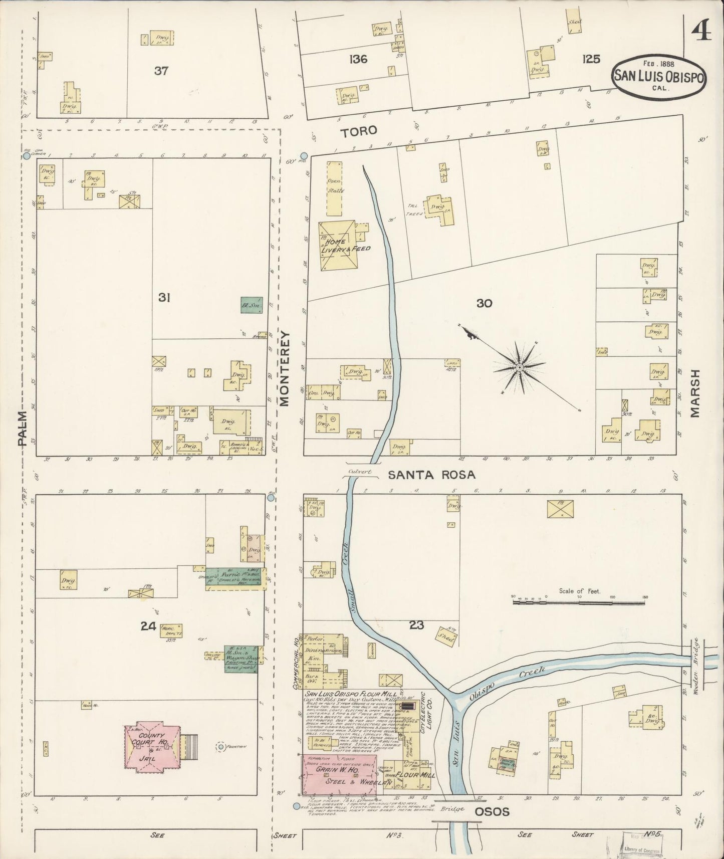 Sanborn Fire Insurance Map from San Luis Obispo, San Luis Obispo County, California (1888), Sheet #0004 - Complete Map Set gallery image, historic Sanborn map, vintage wall art, California California