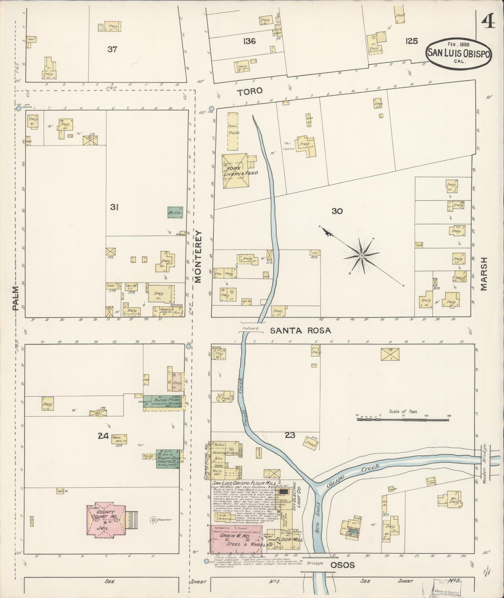 Sanborn Fire Insurance Map from San Luis Obispo, San Luis Obispo County, California (1888), Sheet #0004 - Complete Map Set gallery image, historic Sanborn map, vintage wall art, California California