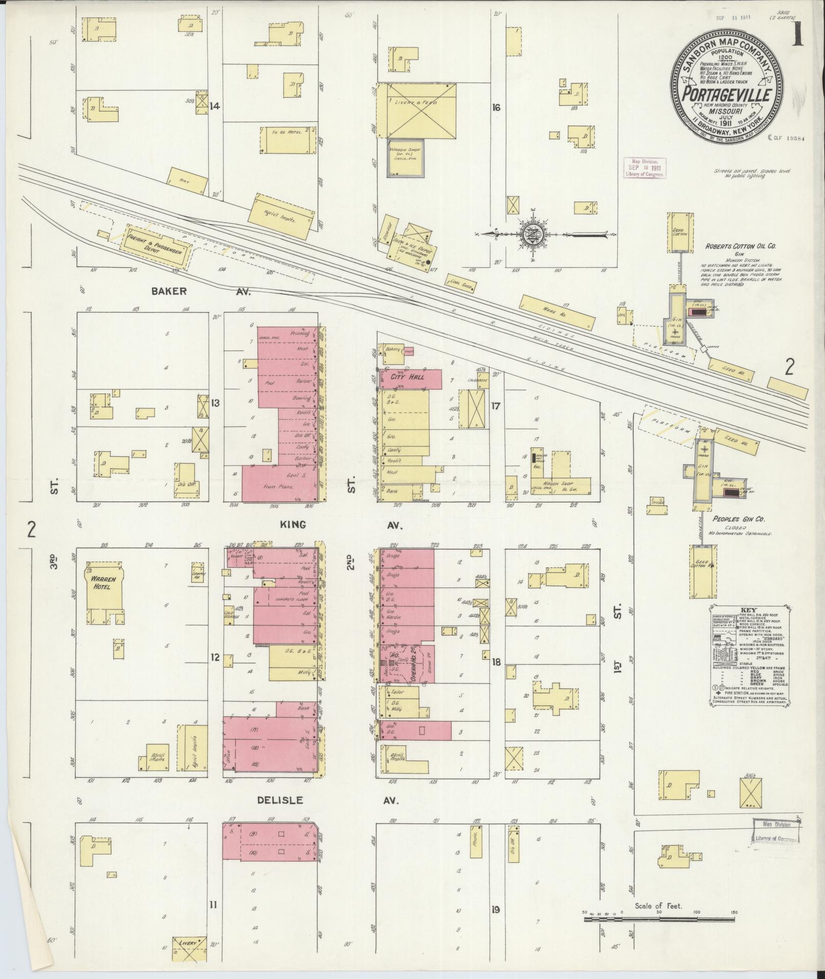 Sanborn Fire Insurance Map from Portageville, New Madrid County, Missouri. (1911) – Historic Sanborn Fire Insurance Map Print
