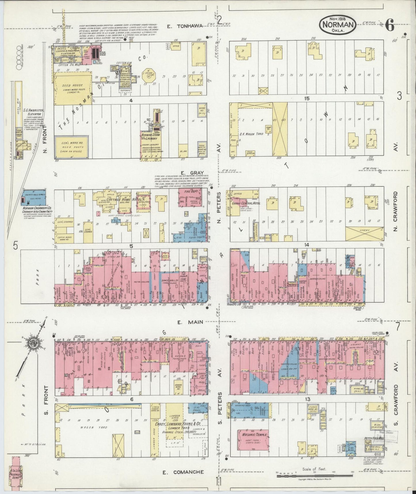 Sanborn Fire Insurance Map from Norman, Cleveland County, Oklahoma (1918), Sheet #0006 - Complete Map Set gallery image, historic Sanborn map, vintage wall art, Oklahoma Oklahoma