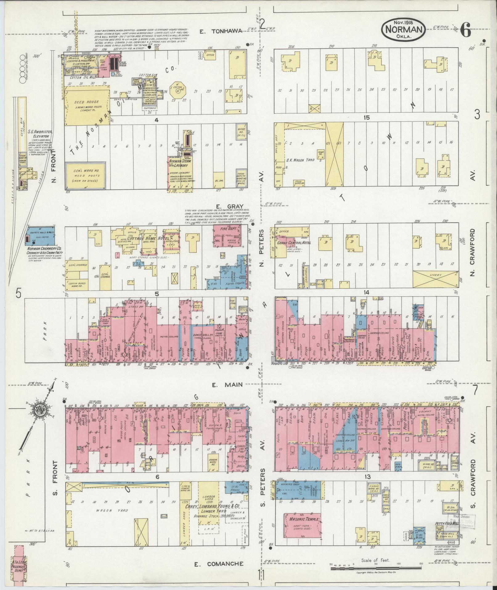 Sanborn Fire Insurance Map from Norman, Cleveland County, Oklahoma (1918), Sheet #0006 - Complete Map Set gallery image, historic Sanborn map, vintage wall art, Oklahoma Oklahoma