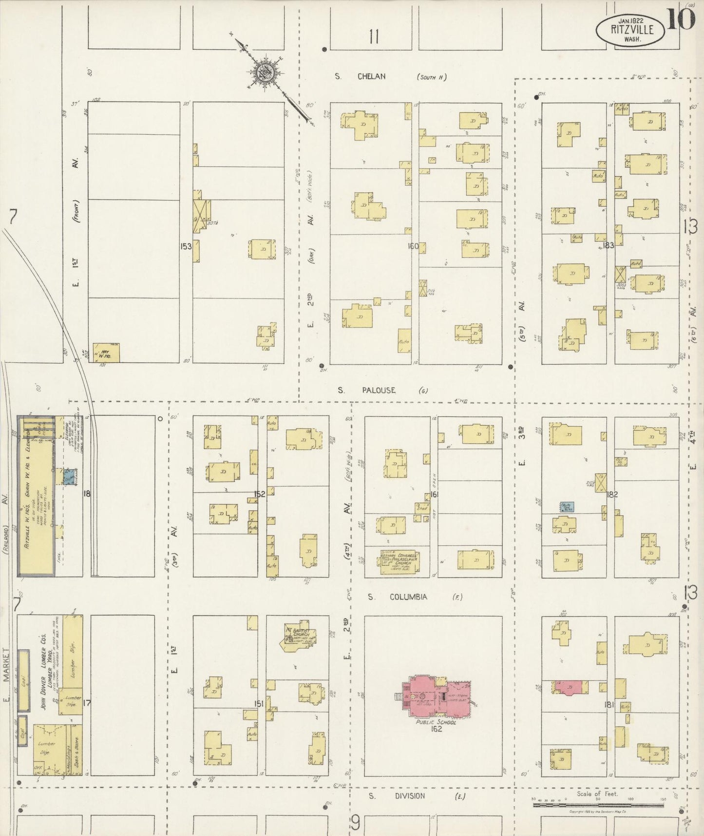 Sanborn Fire Insurance Map from Ritzville, Adams County, Washington (1922), Sheet #0010 - Complete Map Set gallery image, historic Sanborn map, vintage wall art, Washington Washington