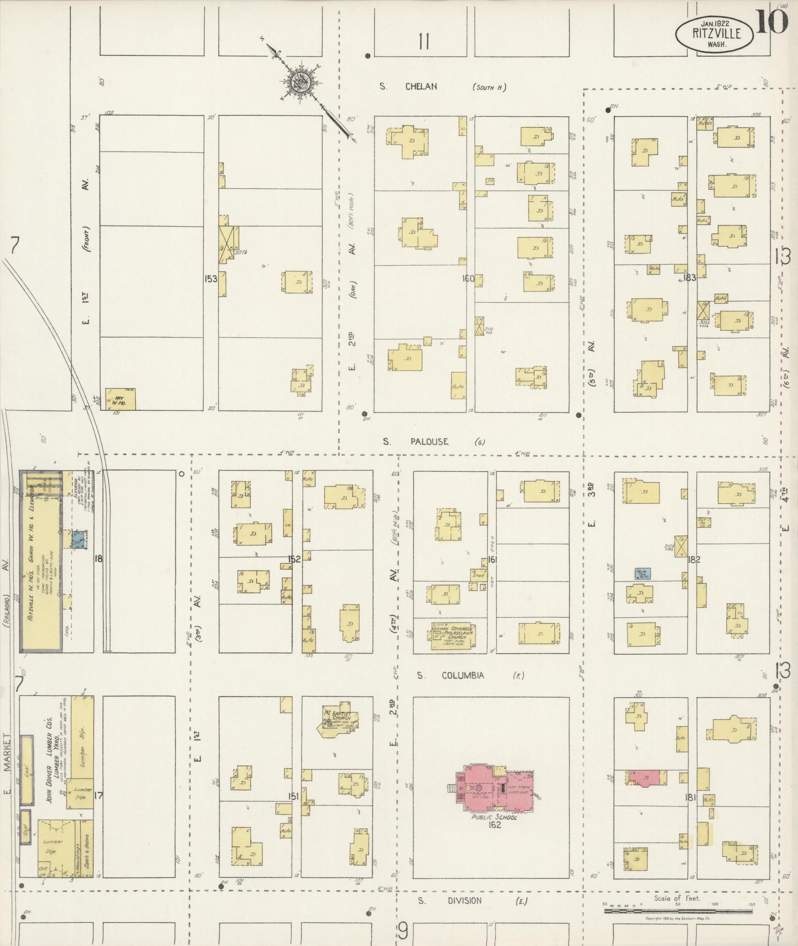 Sanborn Fire Insurance Map from Ritzville, Adams County, Washington (1922), Sheet #0010 - Complete Map Set gallery image, historic Sanborn map, vintage wall art, Washington Washington