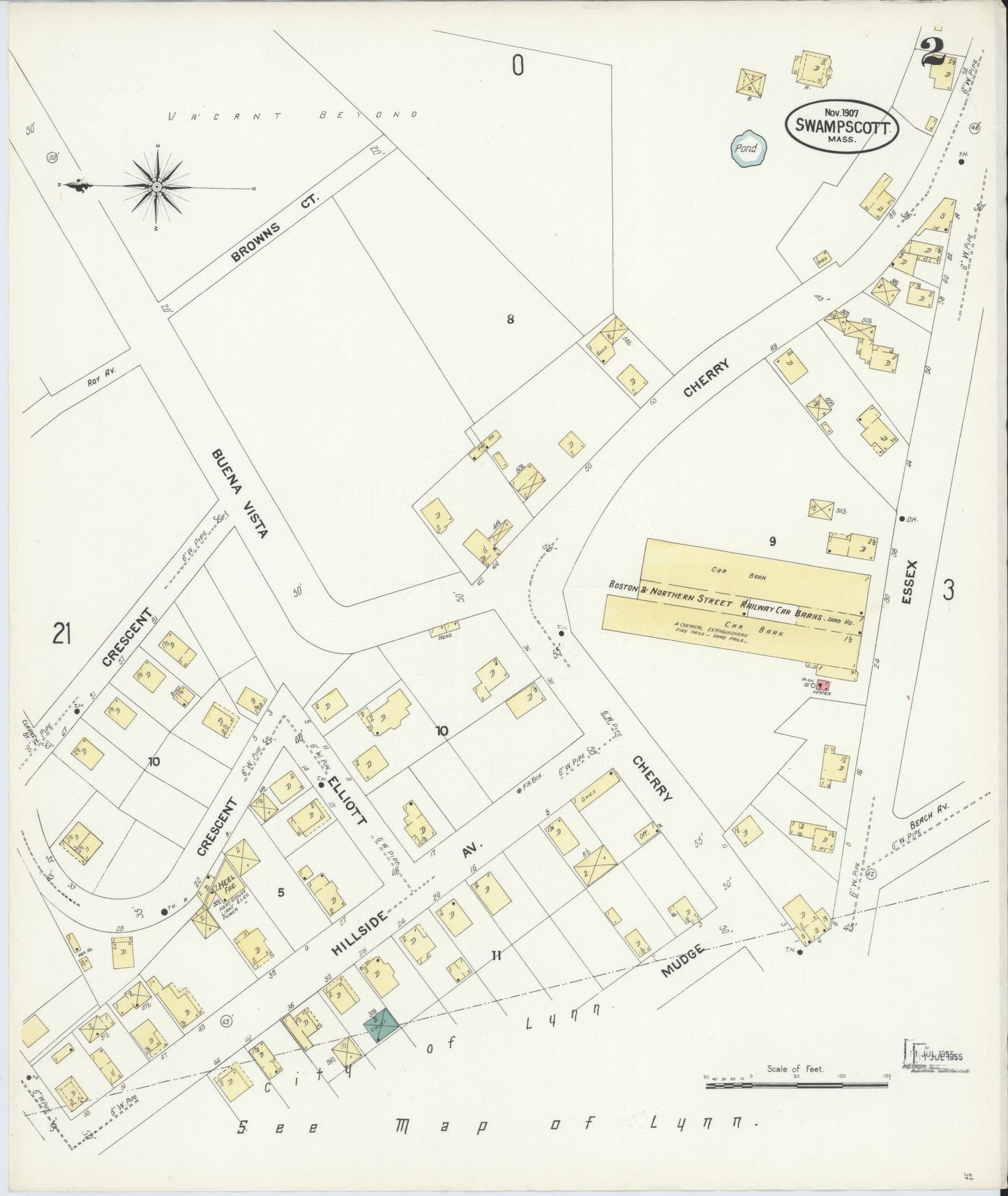 Sanborn Fire Insurance Map from Swampscott, Essex County, Massachusetts (1907), Sheet #0002 - Historic Sanborn Fire Insurance Map Print, vintage old map wall art, antique decor, genealogy gift, Massachusetts Massachusetts map