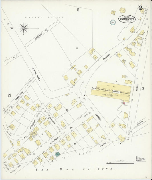 Sanborn Fire Insurance Map from Swampscott, Essex County, Massachusetts (1907), Sheet #0002 - Historic Sanborn Fire Insurance Map Print, vintage old map wall art, antique decor, genealogy gift, Massachusetts Massachusetts map