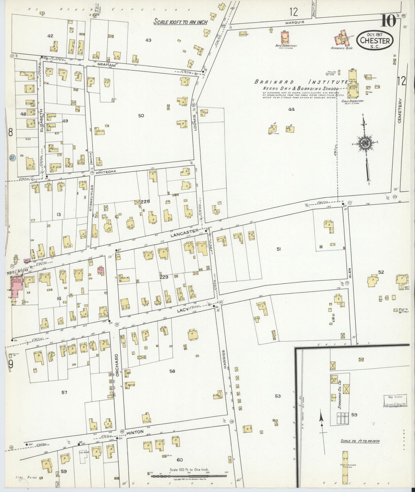 Sanborn Fire Insurance Map from Chester, Chester County, South Carolina (1917), Sheet #0010 - Historic Sanborn Fire Insurance Map Print, vintage old map wall art, antique decor, genealogy gift, South Carolina South Carolina map