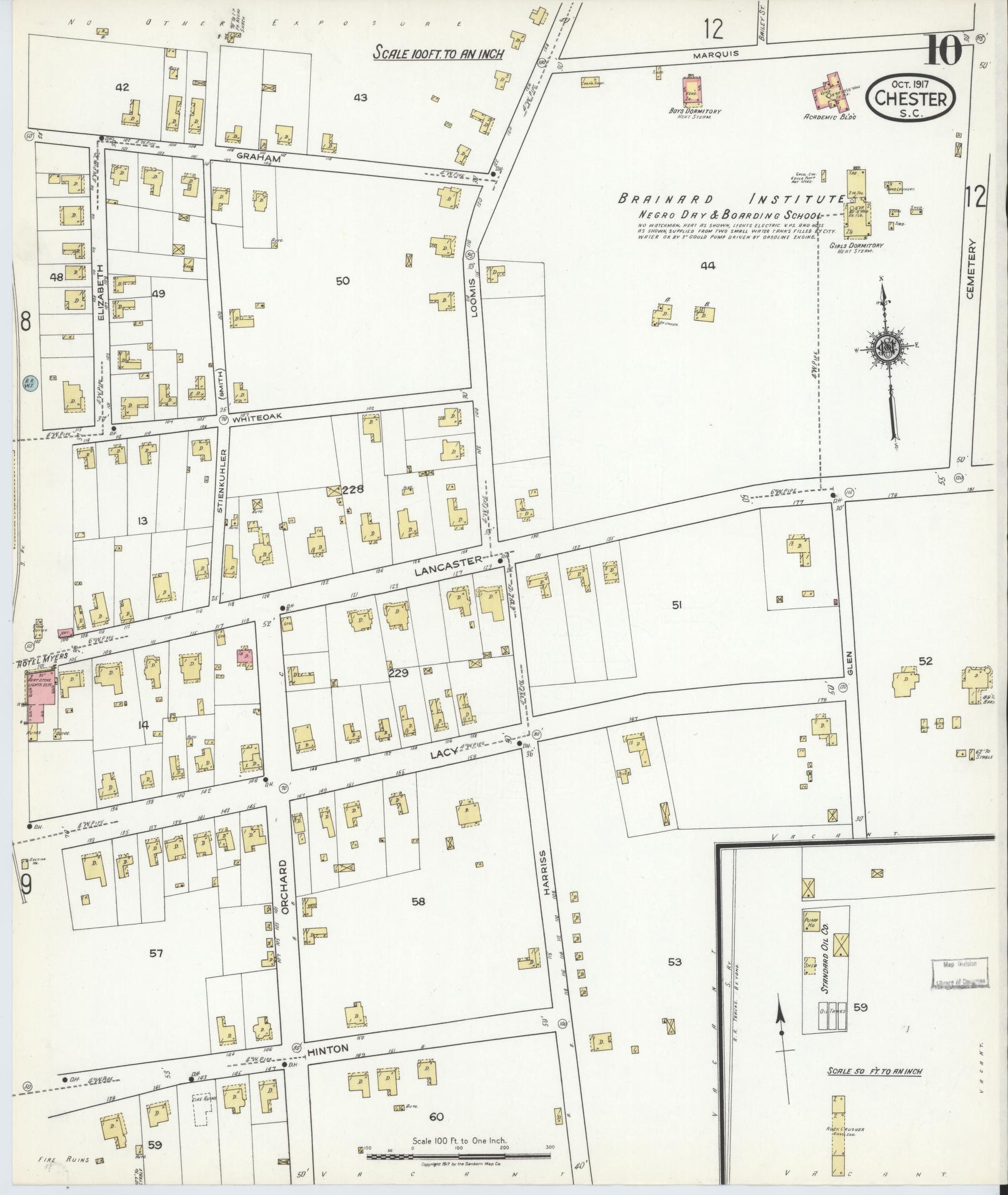 Sanborn Fire Insurance Map from Chester, Chester County, South Carolina (1917), Sheet #0010 - Historic Sanborn Fire Insurance Map Print, vintage old map wall art, antique decor, genealogy gift, South Carolina South Carolina map