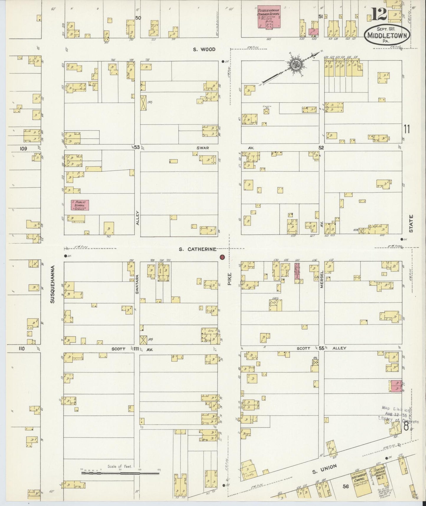 Sanborn Fire Insurance Map from Middletown, Dauphin County, Pennsylvania (1911), Sheet #0012 - Complete Map Set gallery image, historic Sanborn map, vintage wall art, Pennsylvania Pennsylvania