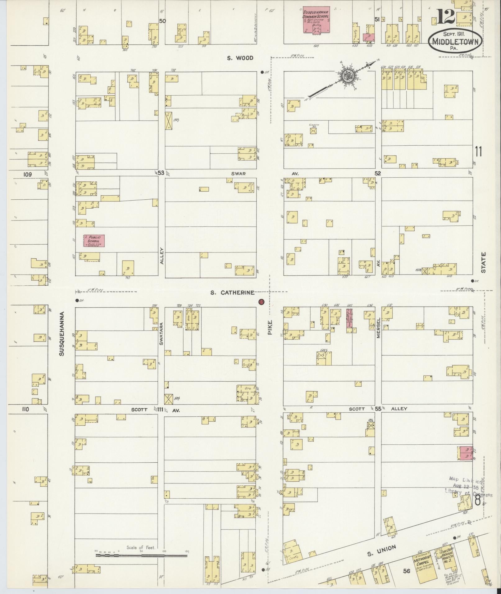 Sanborn Fire Insurance Map from Middletown, Dauphin County, Pennsylvania (1911), Sheet #0012 - Complete Map Set gallery image, historic Sanborn map, vintage wall art, Pennsylvania Pennsylvania