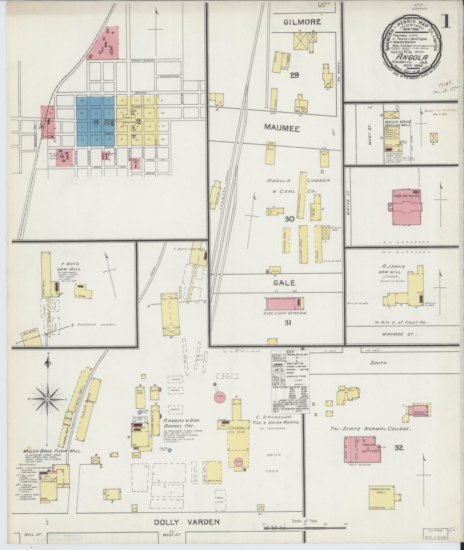 Sanborn Fire Insurance Map from Angola, Steuben County, Indiana (1892), Sheet #0001 - Complete Map Set gallery image, historic Sanborn map, vintage wall art, Indiana Indiana