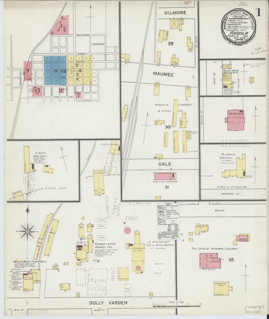Sanborn Fire Insurance Map from Angola, Steuben County, Indiana (1892), Sheet #0001 - Complete Map Set gallery image, historic Sanborn map, vintage wall art, Indiana Indiana