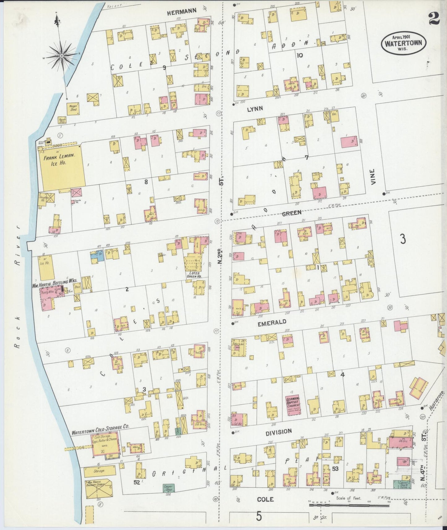 Sanborn Fire Insurance Map from Watertown, Jefferson County, Wisconsin (1901), Sheet #0002 - Complete Map Set gallery image, historic Sanborn map, vintage wall art, Wisconsin Wisconsin