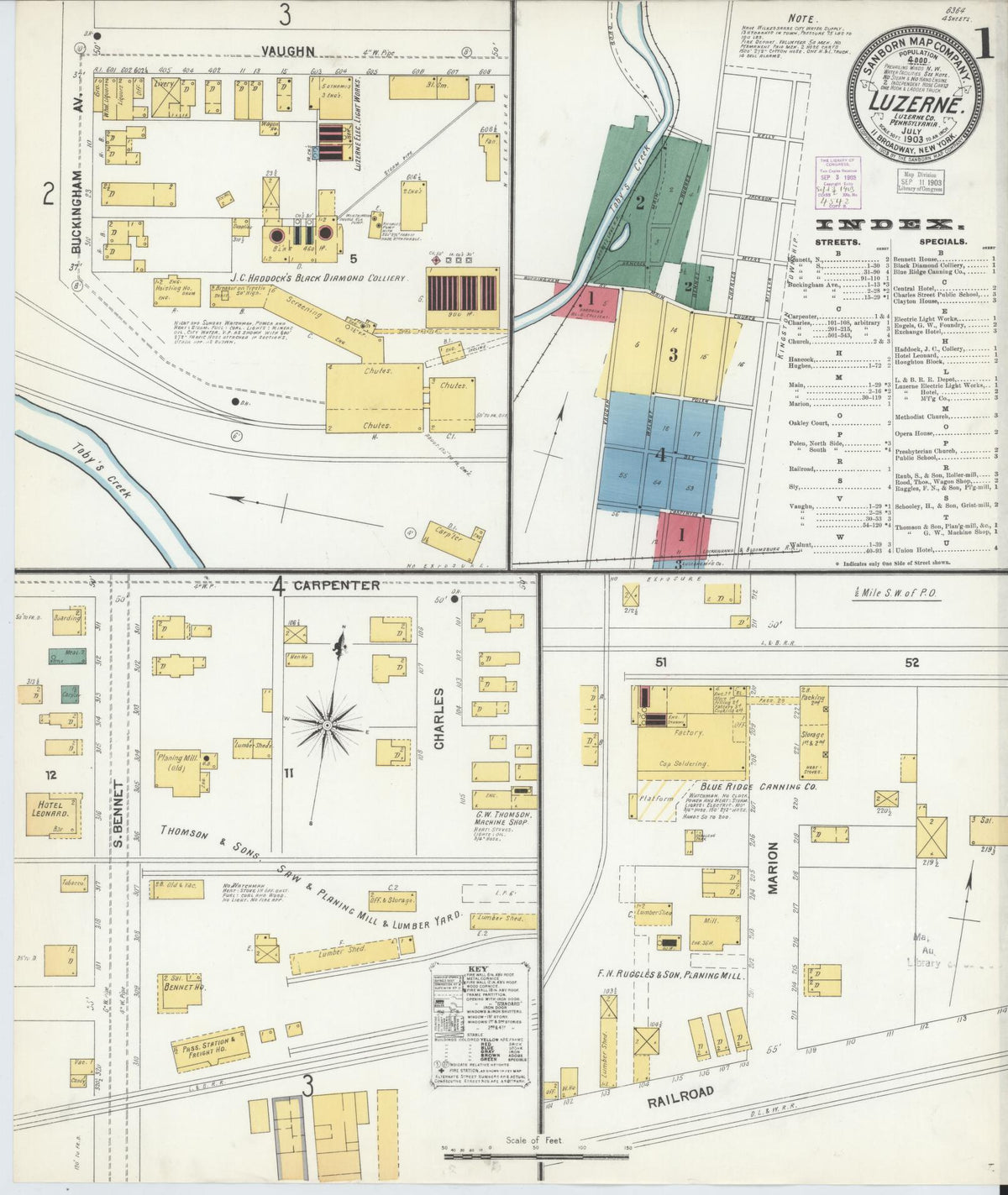 Sanborn Fire Insurance Map from Luzerne, Luzerne County, Pennsylvania (1903), Sheet #0001 - Historic Sanborn Fire Insurance Map Print, vintage old map wall art, antique decor, genealogy gift, Pennsylvania Pennsylvania map