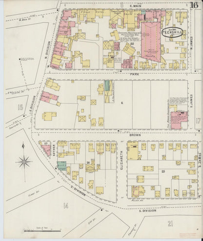 Sanborn Fire Insurance Map from Peekskill, Westchester County, New York (1895), Sheet #0016 - Historic Sanborn Fire Insurance Map Print, vintage old map wall art, antique decor, genealogy gift, New York New York map