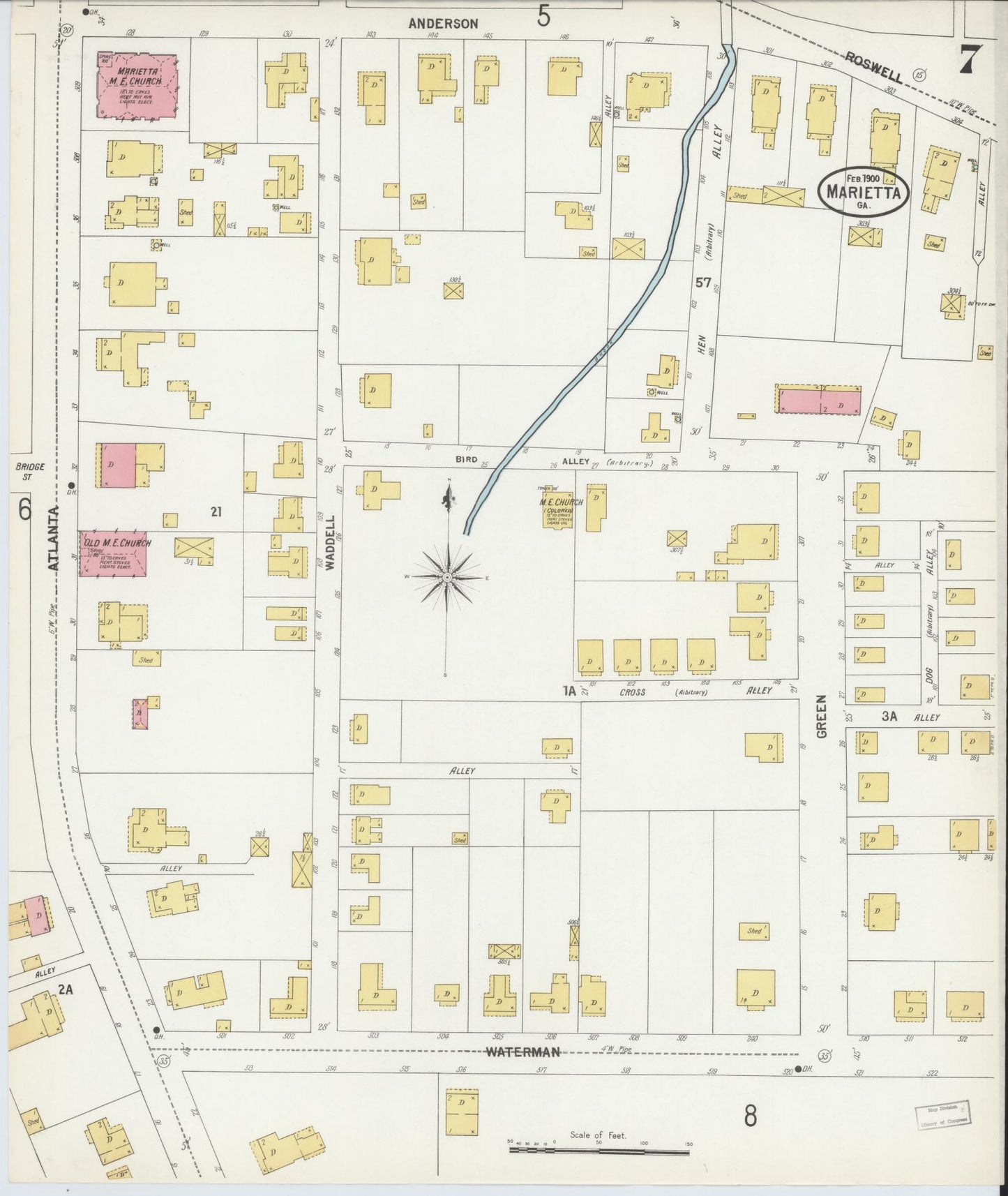 Sanborn Fire Insurance Map from Marietta, Cobb County, Georgia (1900), Sheet #0007 - Complete Map Set gallery image, historic Sanborn map, vintage wall art, Georgia Georgia
