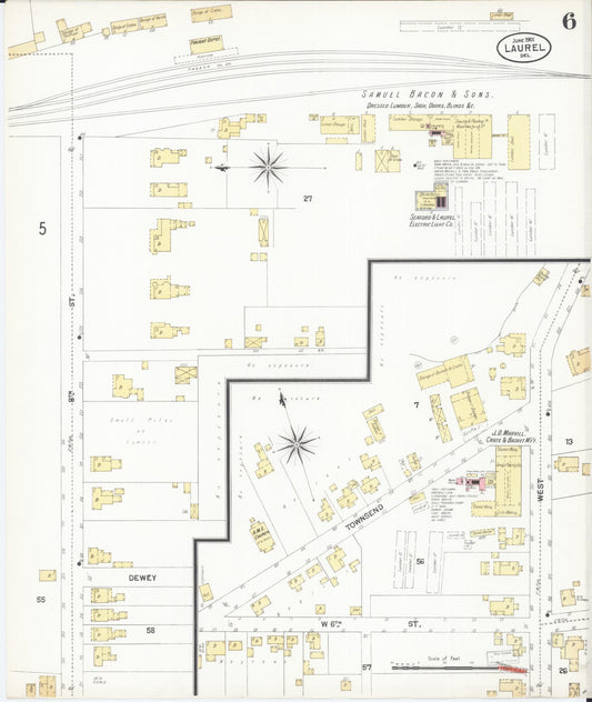 Sanborn Fire Insurance Map from Laurel, Sussex County, Delaware (1901), Sheet #0006 - Historic Sanborn Fire Insurance Map Print, vintage old map wall art, antique decor, genealogy gift, Delaware Delaware map