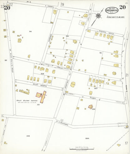 Sanborn Fire Insurance Map from Greenwood, Greenwood County, South Carolina (1923), Sheet #0020 - Complete Map Set gallery image, historic Sanborn map, vintage wall art, South Carolina South Carolina