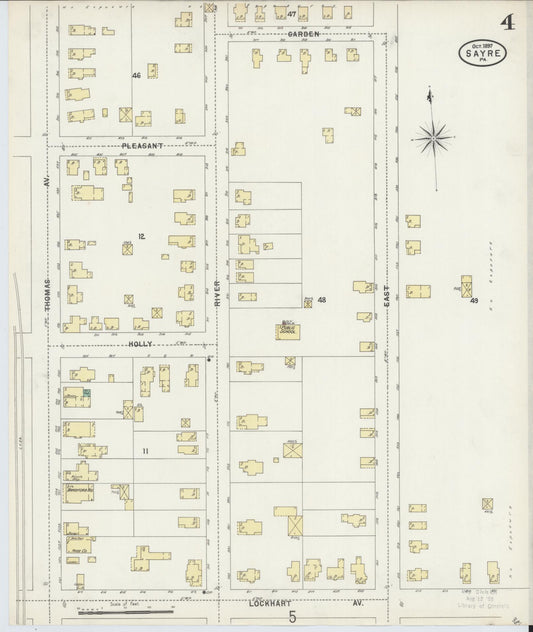 Sanborn Fire Insurance Map from Sayre, Bradford County, Pennsylvania (1897), Sheet #0004 - Historic Sanborn Fire Insurance Map Print, vintage old map wall art, antique decor, genealogy gift, Pennsylvania Pennsylvania map
