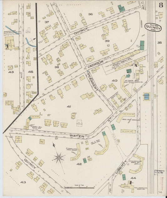 Sanborn Fire Insurance Map from Quincy, Norfolk County, Massachusetts (1885), Sheet #0008 - Historic Sanborn Fire Insurance Map Print, vintage old map wall art, antique decor, genealogy gift, Massachusetts Massachusetts map