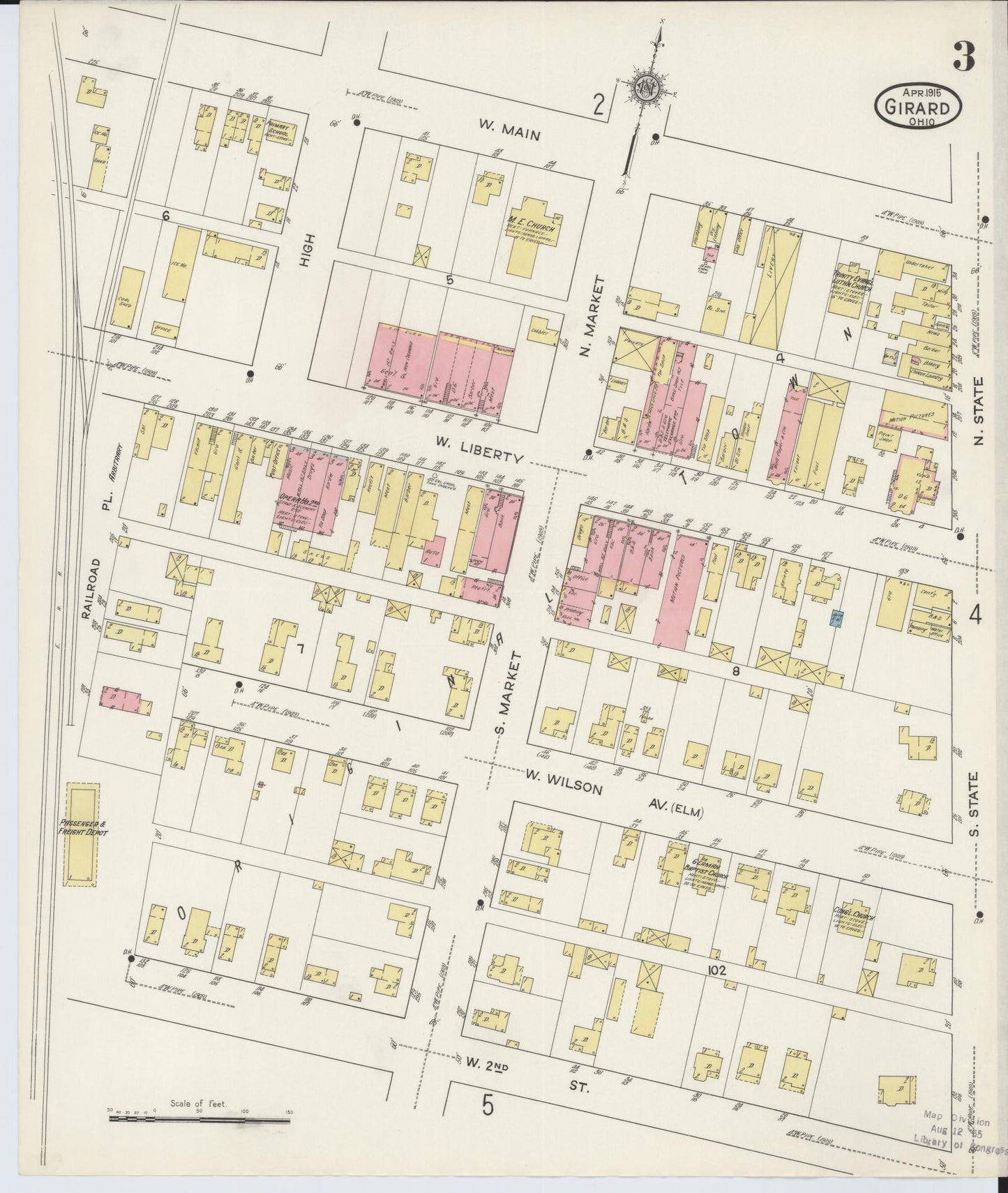 Sanborn Fire Insurance Map from Girard, Trumbull County, Ohio (1915), Sheet #0003 - Historic Sanborn Fire Insurance Map Print, vintage old map wall art, antique decor, genealogy gift, Ohio Ohio map
