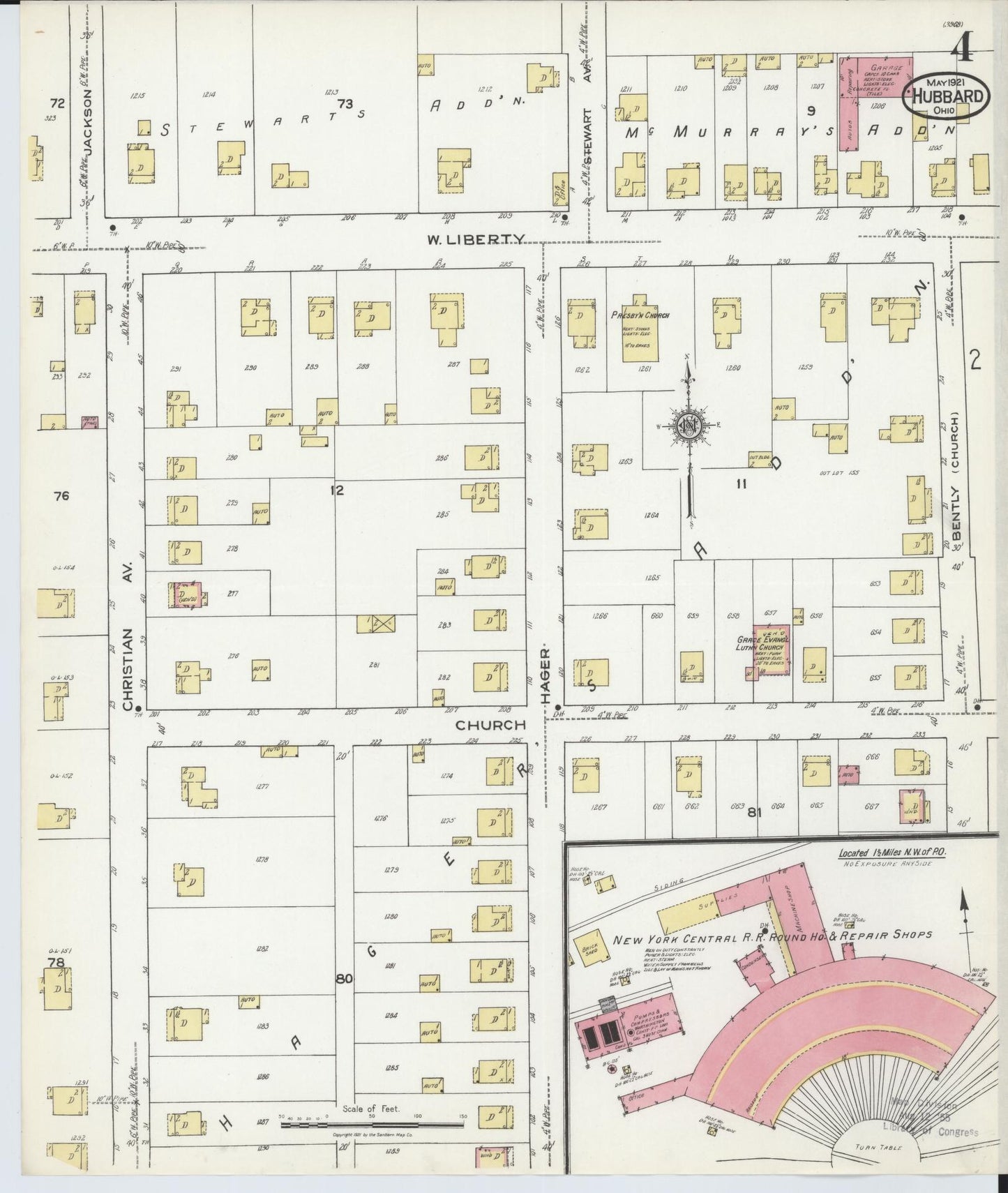 Sanborn Fire Insurance Map from Hubbard, Trumbull County, Ohio (1921), Sheet #0004 - Historic Sanborn Fire Insurance Map Print, vintage old map wall art, antique decor, genealogy gift, Ohio Ohio map