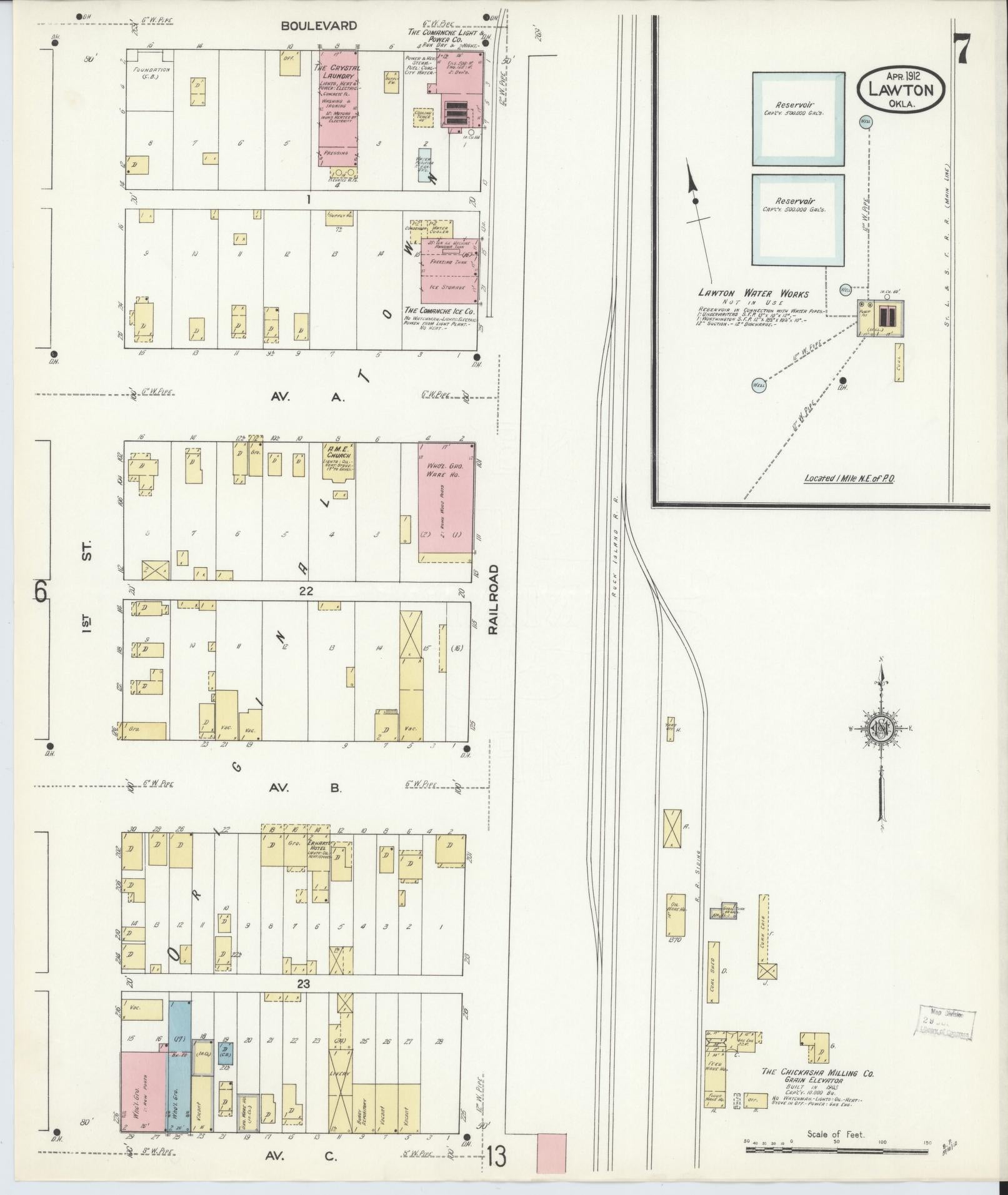 Sanborn Fire Insurance Map from Lawton, Comanche County, Oklahoma (1912), Sheet #0007 - Historic Sanborn Fire Insurance Map Print, vintage old map wall art, antique decor, genealogy gift, Oklahoma Oklahoma map
